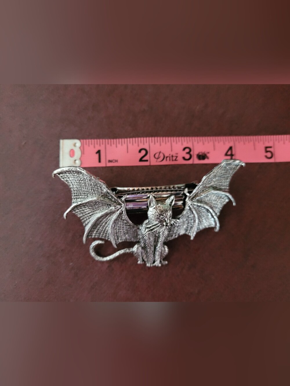 Cat Barette Hair Clip Sassy Winged Cat Demon Silver Unique Whimsigoth - Picture 5 of 5